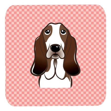 CAROLINES TREASURES 3.5 x 3.5 In. Checkerboard Pink Basset Hound Foam Coasters- Set of 4 BB1243FC